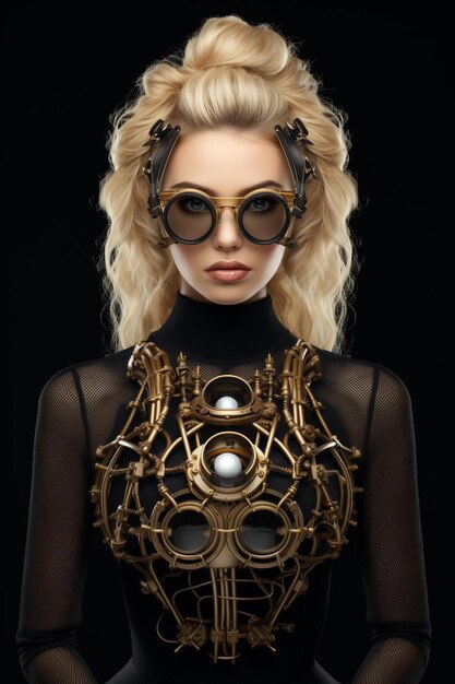 写真 未来的な眼鏡をかぶった美しい女性の写真