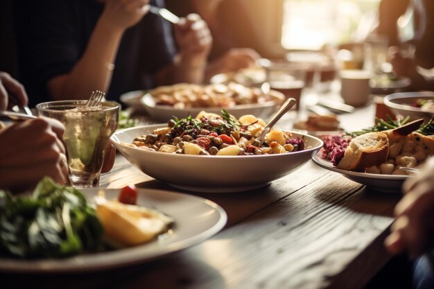 写真 健康的な食事を一緒に楽しんでいる人々の写真 世界保健デーのボケ ジェネレーティブ ai