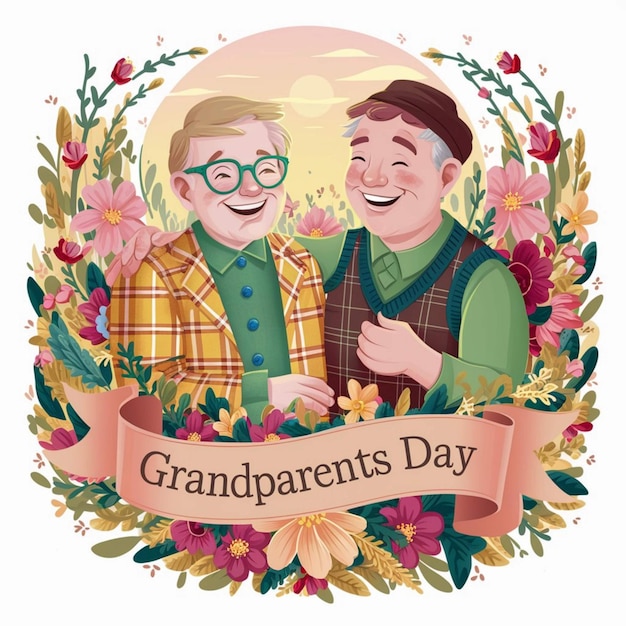 a picture of an old grandfather day poster with a happy grandparents day on it