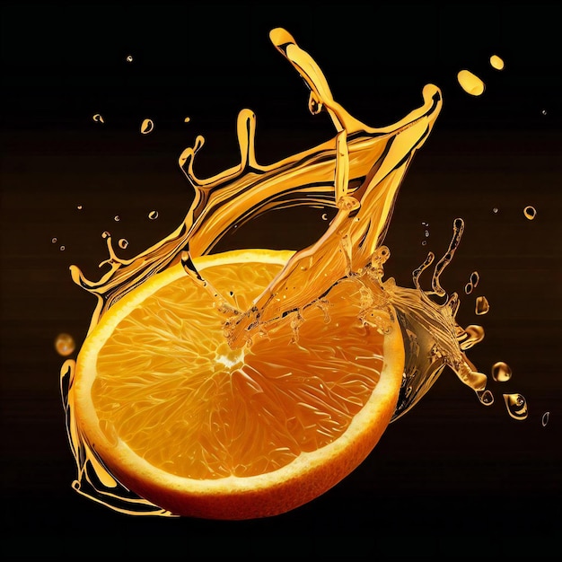 A picture of an orange with water splashing on it