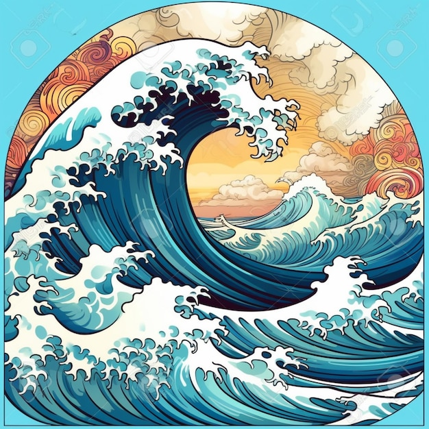 Premium AI Image | A picture of a painting of a wave in the ocean ...