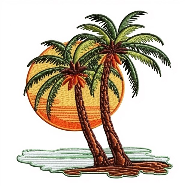 a picture of a palm tree with a sunset in the background generative ai