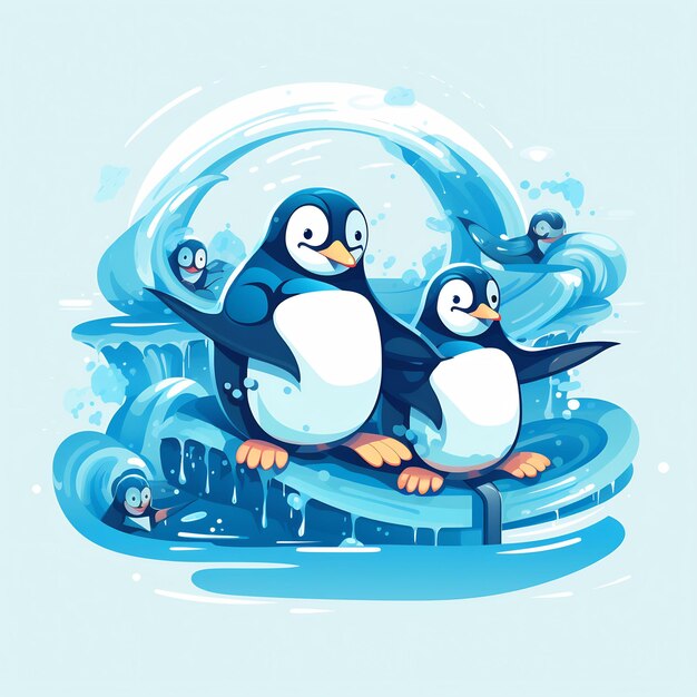 a picture of penguins with a blue background with a picture of a penguin on it
