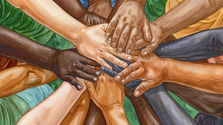 Photo picture of people hand stacking for duty or job in teamwork concept aig53