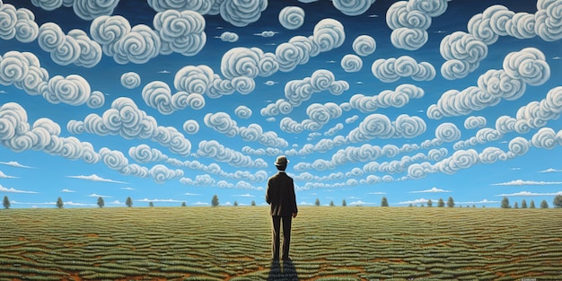 a picture of a person standing in the middle of a field