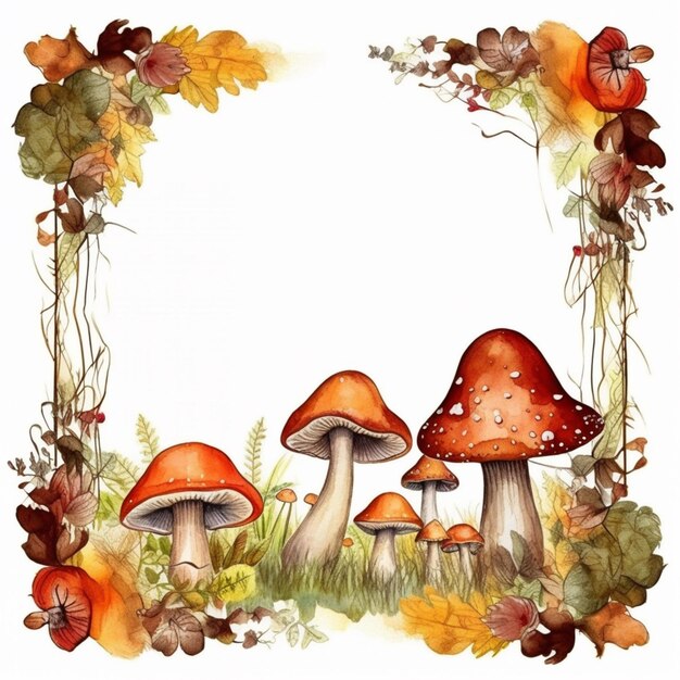 a picture of a picture of a group of mushrooms in a frame generative ai