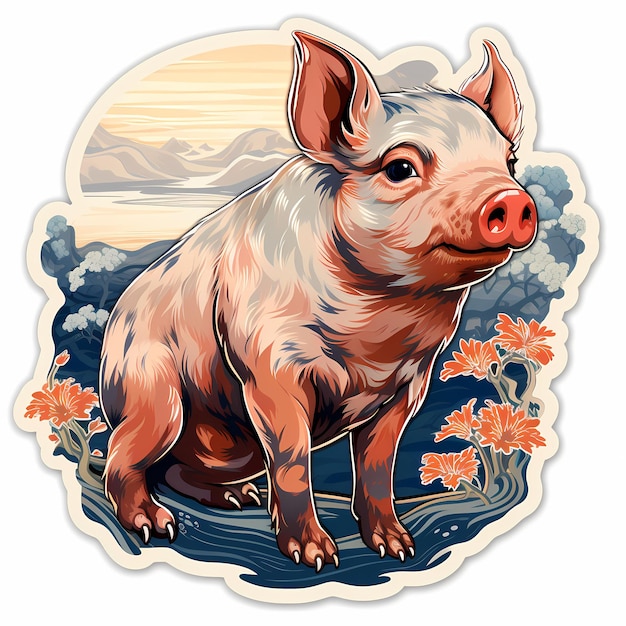 a picture of a pig that is on a flower