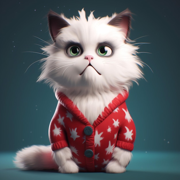 picture in pixar style of a fluffy white ragdoll cat