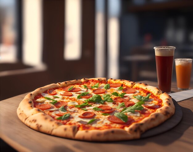 Picture of pizza on a wooden table