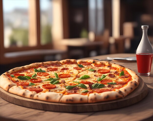 Picture of pizza on a wooden table