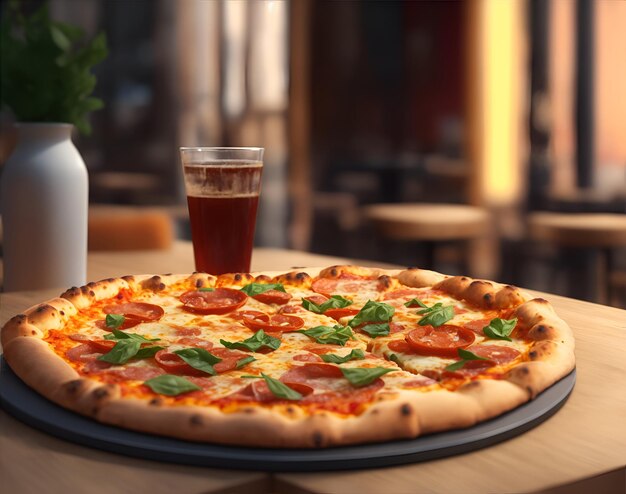 Picture of pizza on a wooden table