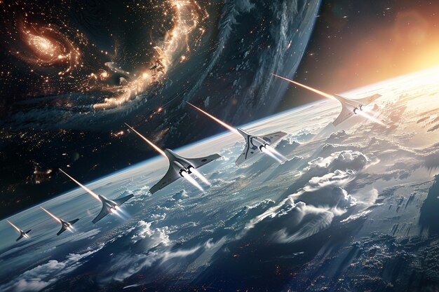 Photo a picture of planes flying over the earth