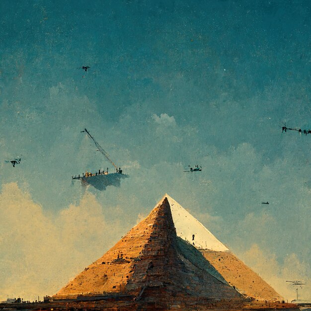 Photo a picture of planes flying over a pyramid with the pyramid in the background