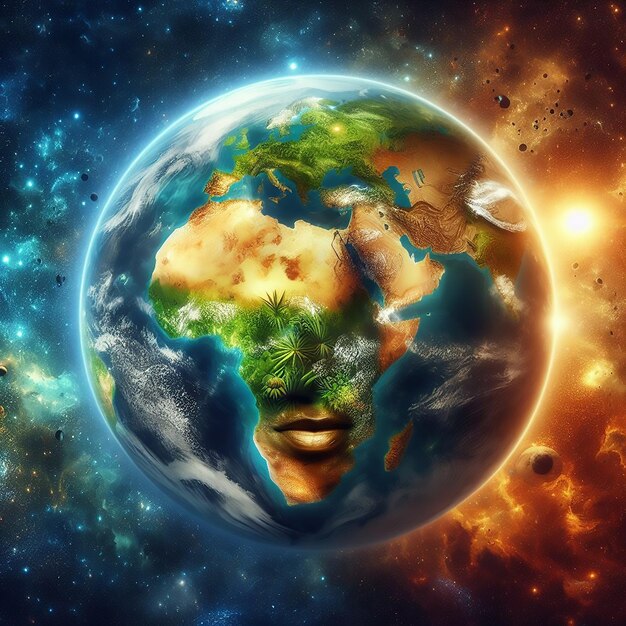 a picture of a planet with a face of the earth and the wordskisson it