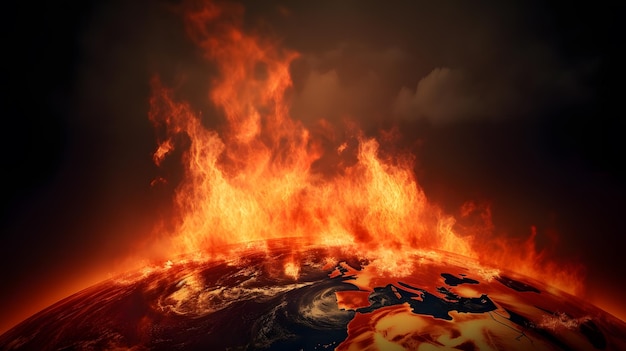 A picture of a planet with flames and the word fire on it