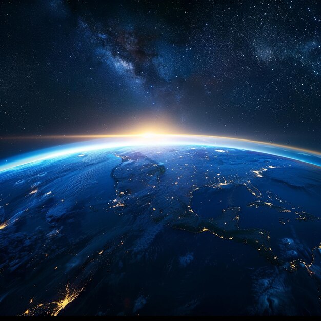 Photo a picture of a planet with the sun setting over it