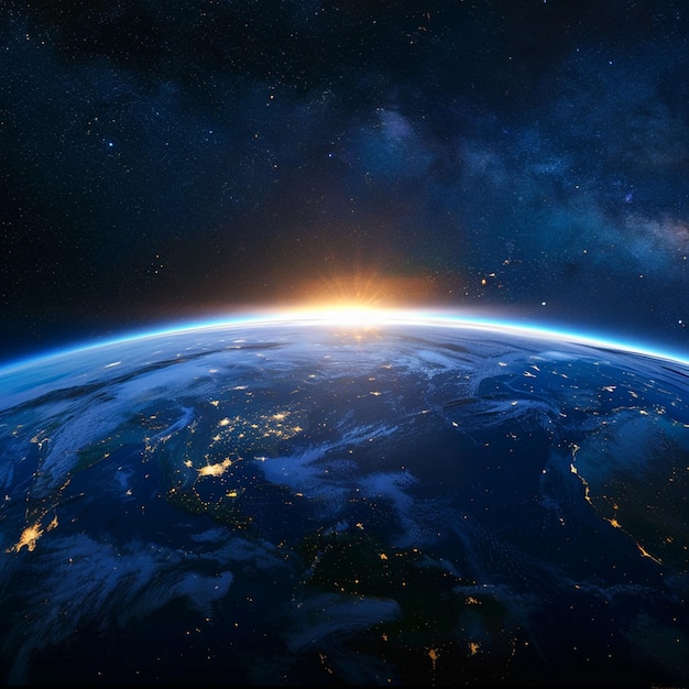 Photo a picture of a planet with the sun setting over it
