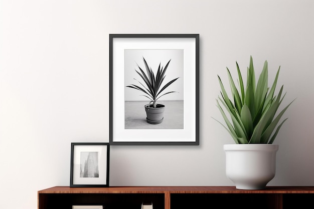 A picture of a plant on a wall with a plant in it.