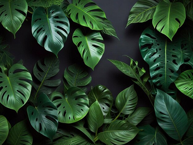 a picture of a plant with green leaves and a black background