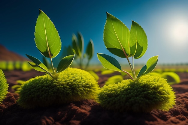 A picture of plants with the sun behind it