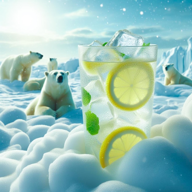 북극의 그림과 얼음과 얼음으로 음료