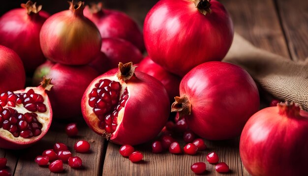 Photo a picture of pomegranates and pomegranates on a wooden table