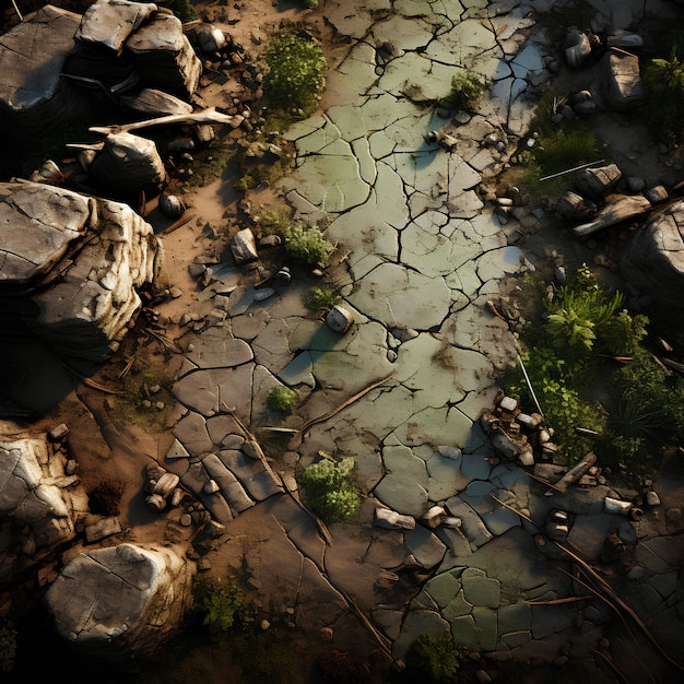 a picture of a pond with rocks and grass in it