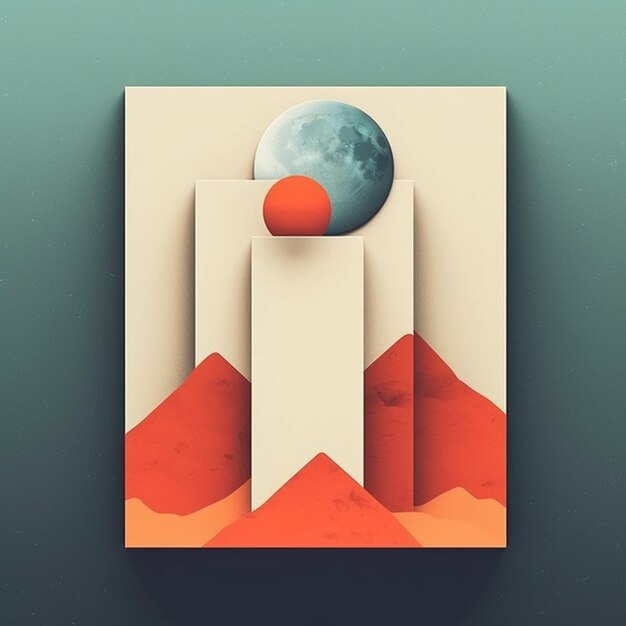 A picture of a poster with a moon and mountains in the background generative ai