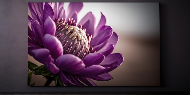 A picture of a purple flower in a black frame generative AI