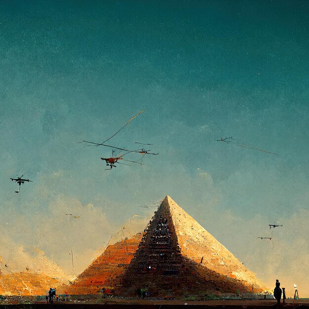 Photo a picture of a pyramid with planes flying over it