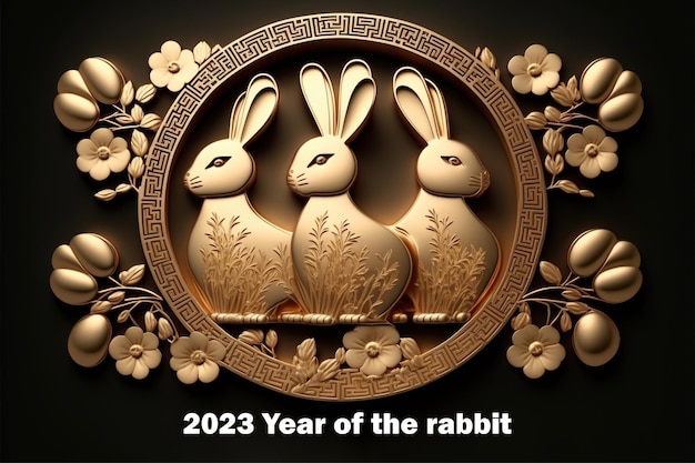 A picture of rabbits with the year of the rabbit on it