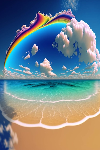 Picture of a rainbow over the ocean generative ai