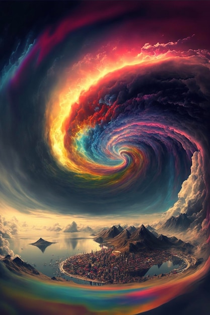 Picture of a rainbow swirl in the sky generative ai