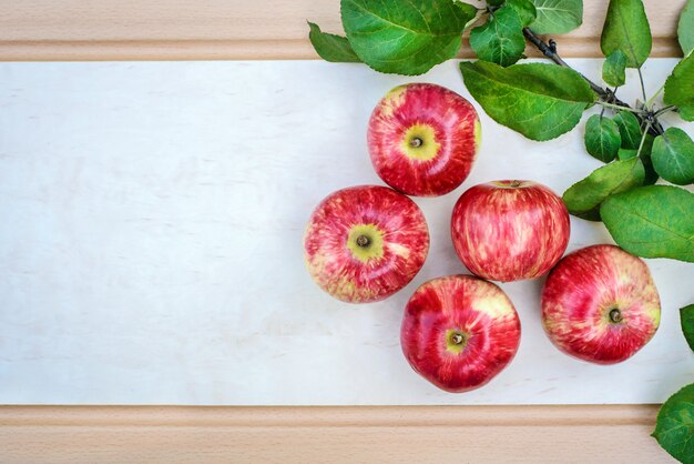 明るい背景に赤いリンゴの写真