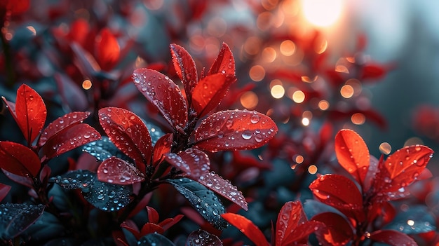 The picture of red leaf in the forrest on the ground and bright light aigx