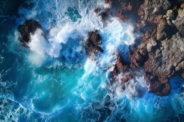 A picture of a rocky beach with waves crashing against it