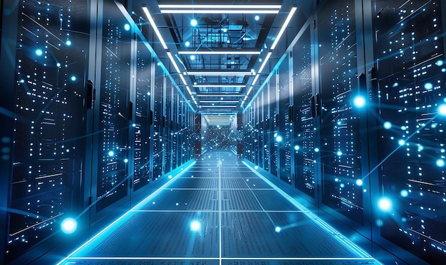 a picture of a room with a blue and white lights