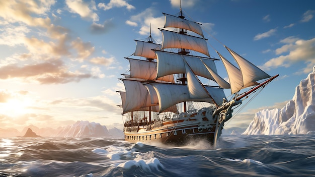 Picture of sail ship cross the ocean