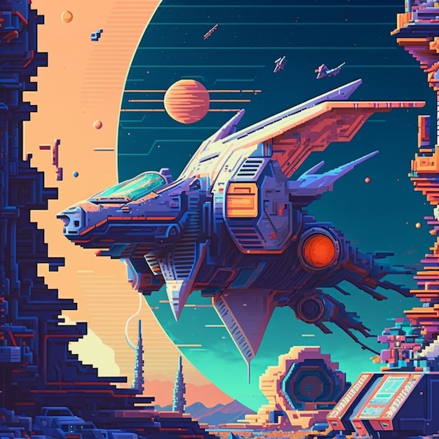 A picture of a sci themed spaceship flying over a city generative ai