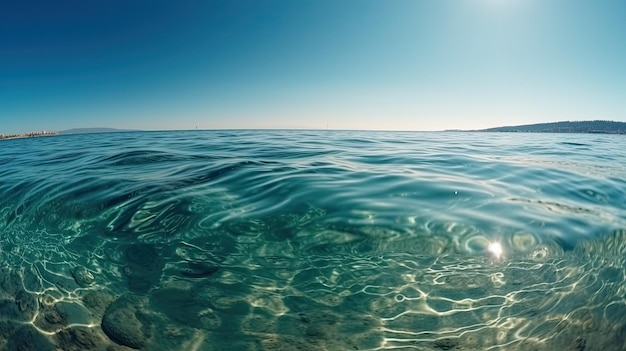 Picture a serene ocean surface on a sunny day with calm waters Generative AI