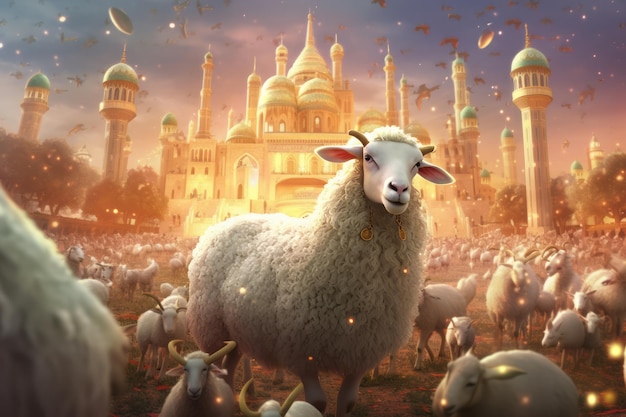 A picture of a sheep with a castle in the background