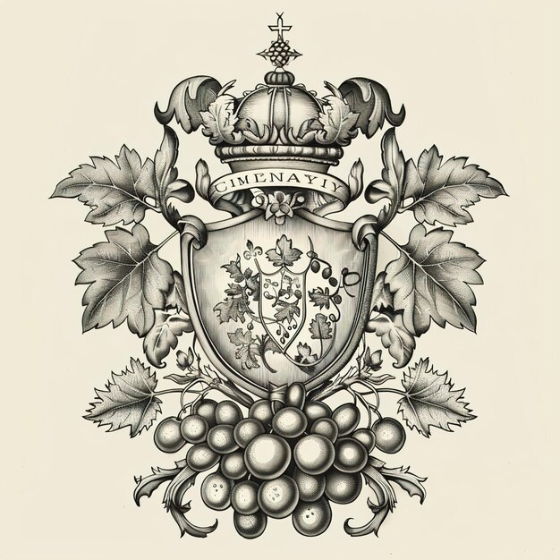 a picture of a shield with grapes and a crest that saysla la la la la la la la la la la la la la