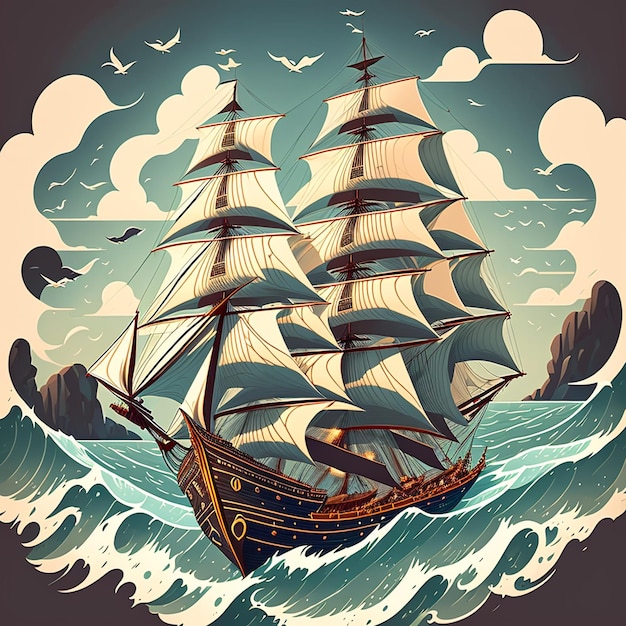 Photo a picture of a ship sailing in the ocean vector tshirt art design