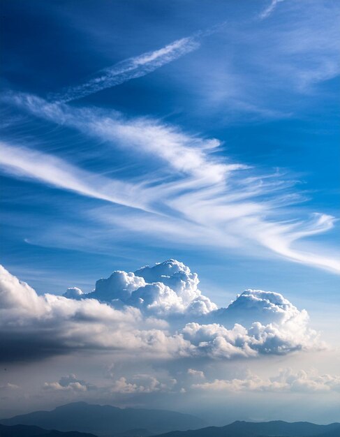 Photo a picture of the sky with the clouds and the word contrails