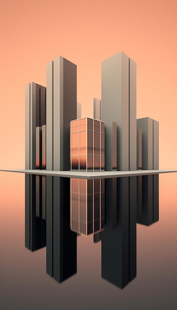 a picture of a skyscraper with a glass table and a glass top.