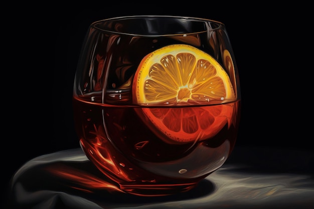 a picture of a slice of orange floating in a glass of water as an example