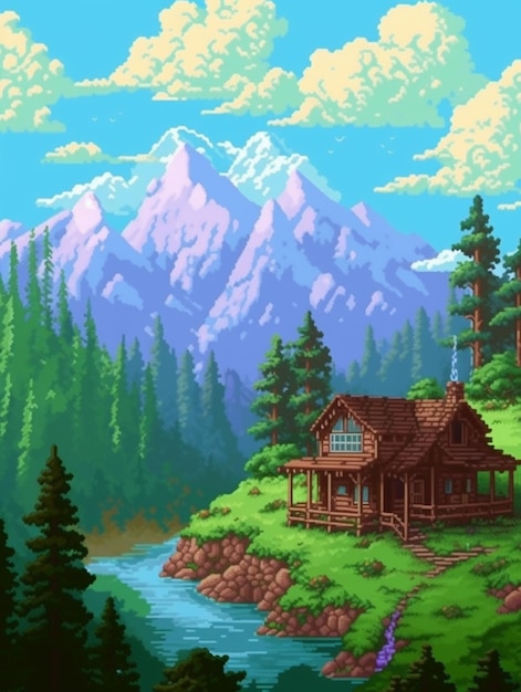 A picture of a small cabin in the middle of a forest generative ai