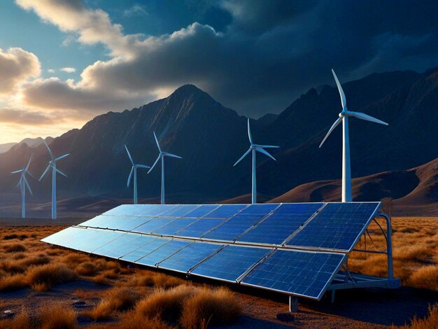 a picture of a solar panel with mountains in the background