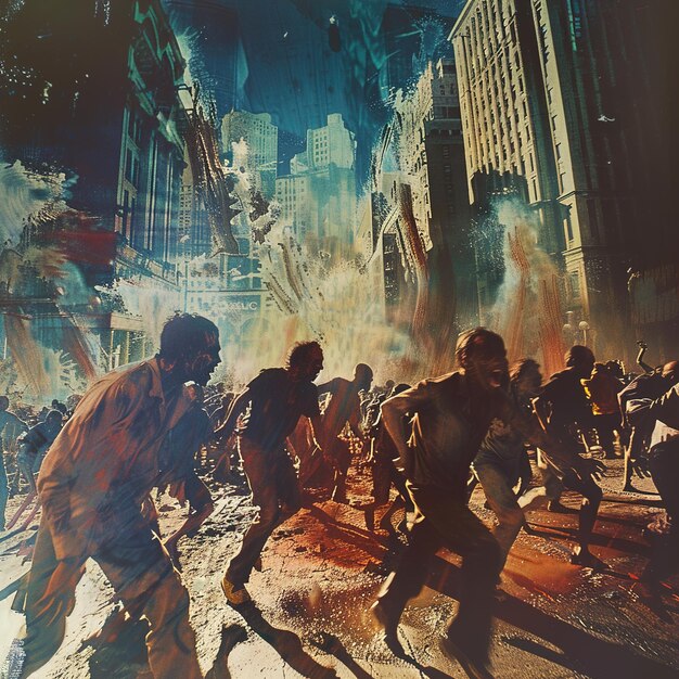 Photo a picture of soldiers running in a city