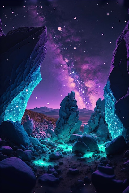 Picture of some rocks and a sky full of stars